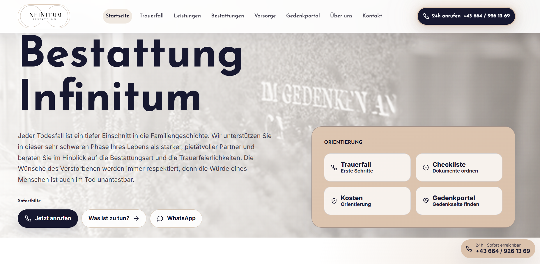 Bestattung Infinitum - Funeral Home Website & Memorial Portal