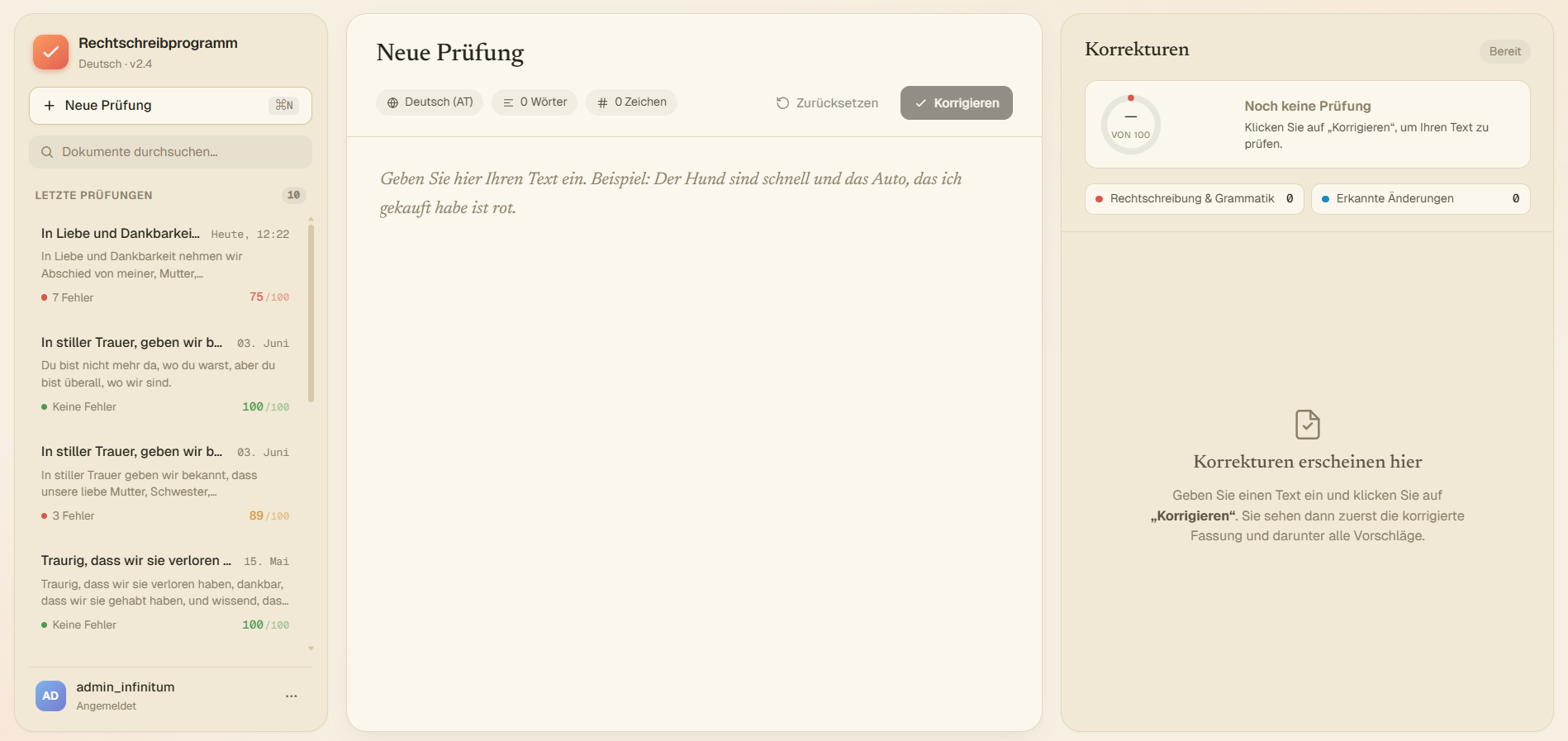 Infinitum Rechtschreibprogramm - Internal Spelling Tool