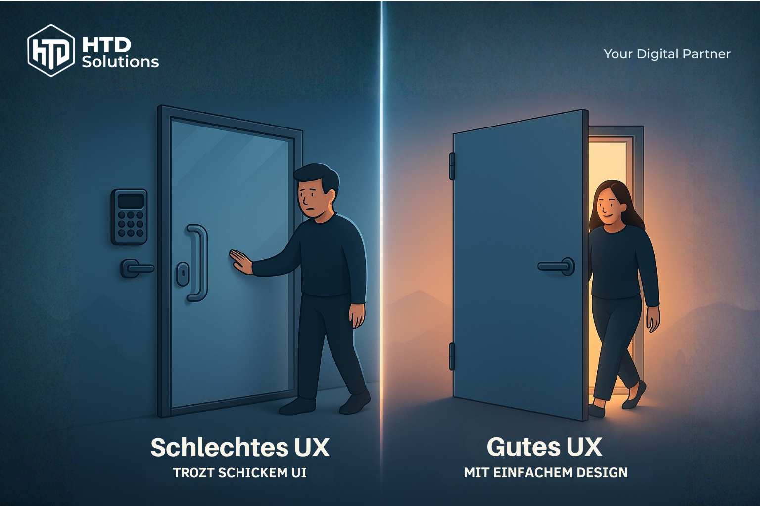 Komplexe Tür mit Keypad und mehreren Griffen vs einfache Tür mit Standard-Griff