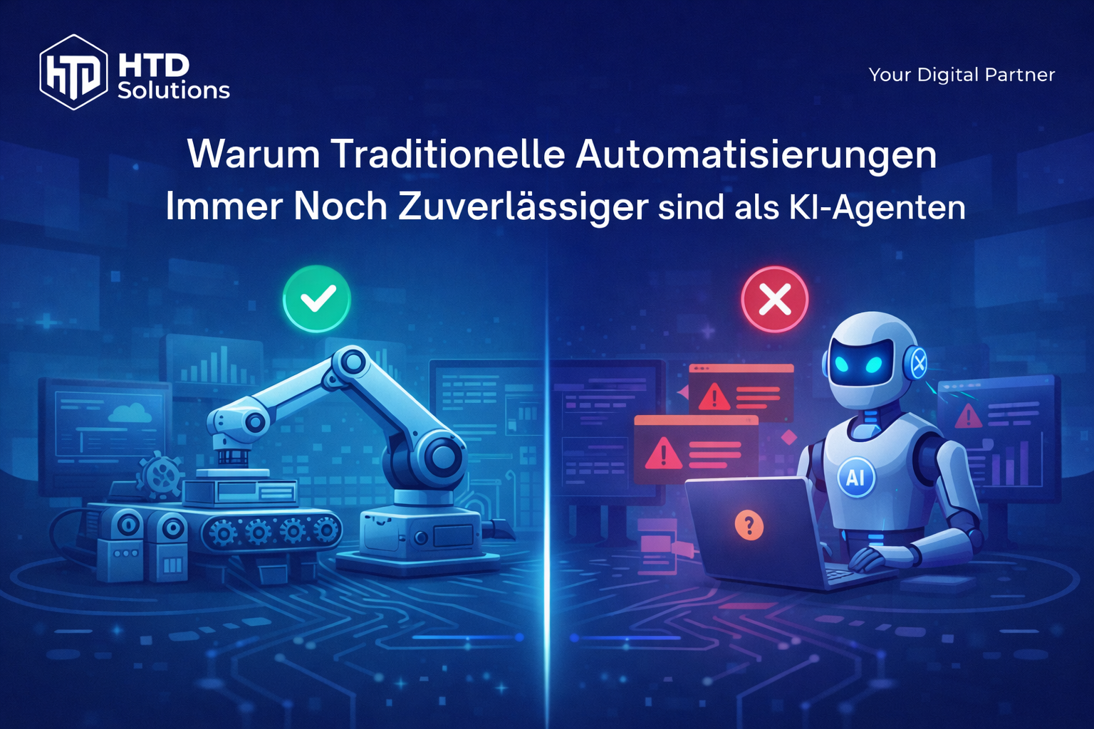 Vergleichsinfografik: traditionelle Workflow-Automatisierungen versus KI-Agenten für österreichische Geschäftsprozessoptimierung 2025